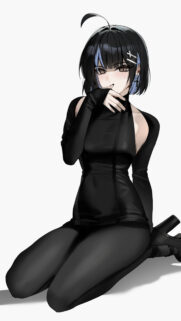 Beautiful Anime Girl in Sleek Black Outfit High Quality Mobile Wallpaper