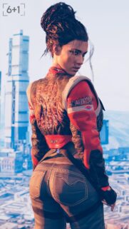 Cyberpunk Biker Girl in Red Leather Jacket Wallpaper for Mobile