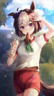 Cute Anime Horse Girl Eating Carrot Wallpaper for Mobile Screens