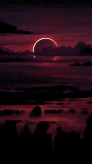 Stunning Red Solar Eclipse Over Dark Landscape Mobile Wallpaper