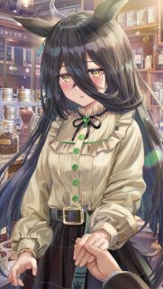 Cute Anime Girl with Bunny Ears Holding Hands Cafe Wallpaper
