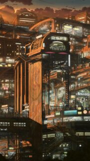 Stunning Anime Steampunk Cityscape at Sunset Mobile Wallpaper