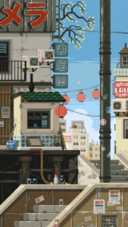 Aesthetic Pixel Art Street View Japanese Urban Scenery Mobile Wallpaper