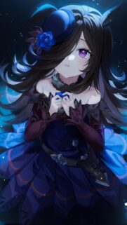 Sad Anime Girl with Blue Rose and Elegant Gothic Dress Mobile Wallpaper