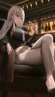 Elegant Anime Girl with Butterfly Knife in Luxury Bar Mobile Wallpaper