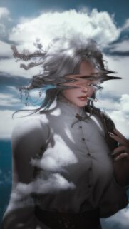 Surreal Glitch Anime Girl with Cigarette Mobile Wallpaper in Sky