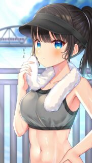 Cute Anime Girl Exercising in Sportswear Wallpaper for Mobile