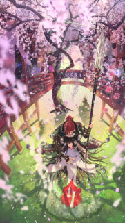 Anime Samurai Couple Under Cherry Blossom Trees Mobile Wallpaper