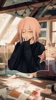 Anime Girl with Pink Hair and Black Sweater Aesthetic Wallpaper