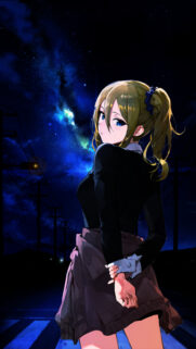 Anime Girl Under Milky Way Night Sky Mobile Wallpaper