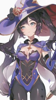 Mona Megistus Anime Girl in Purple Witch Outfit 4K Mobile Wallpaper