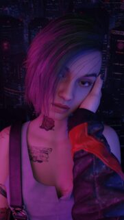 Cyberpunk V Girl Neon Portrait Wallpaper for Mobile Screens