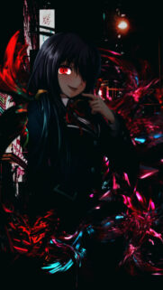 Kurumi Tokisaki Dark Anime Girl Wallpaper with Red Glowing Eyes