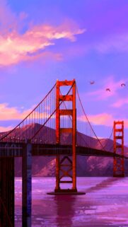 Golden Gate Bridge Digital Art Sunset Wallpaper for Mobile