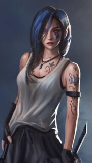 Stunning Anime Girl with Blue Hair and Tattoos Digital Art Wallpaper