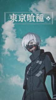 Ken Kaneki Tokyo Ghoul Aesthetic Mobile Wallpaper with Japanese Typography