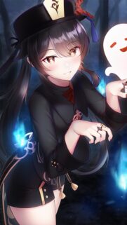 Hu Tao Genshin Impact Anime Girl Wallpaper with Ghost Spirit Aesthetic