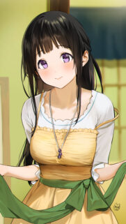 Anime Girl with Long Black Hair and Purple Eyes Aesthetic Wallpaper