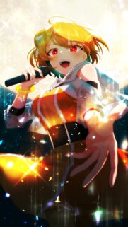 Anime Girl Singing with Sparkling Stage Lighting Wallpaper 4K
