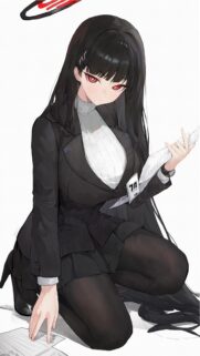 Elegant Anime Girl with Red Eyes in Professional Suit High Quality Wallpaper