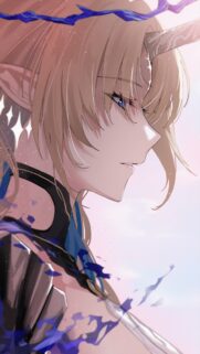 Beautiful Anime Elf Warrior Girl with Horns Digital Art Wallpaper