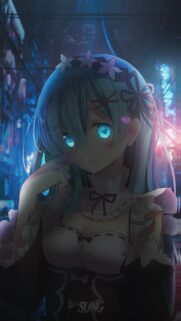 Rem from Re Zero Anime Girl Neon City Aesthetic High Quality Wallpaper