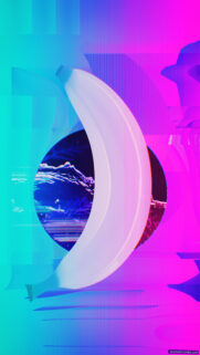 Glitch Aesthetic Banana Art Wallpaper with Neon Cyan and Pink Gradient Background