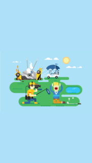 Funny Cartoon Golf Accident Wallpaper with News Reporter and Crashed Space Shuttle