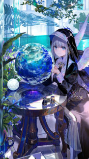 Anime Nun Holding Earth Globe Fantasy Art Mobile Wallpaper
