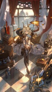 Anime Girl in Enchanted Library Study Room Fantasy Wallpaper