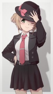 Cute Anime Girl in Business Suit and Fedora Hat Mobile Wallpaper