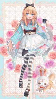 Cute Anime Girl in Kimono Inspired Alice in Wonderland Outfit Wallpaper