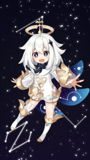 Cute Paimon Genshin Impact Astral Galaxy Mobile Wallpaper