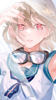 Anime Girl with Goggles and Water Splashes Aesthetic Wallpaper for Mobile