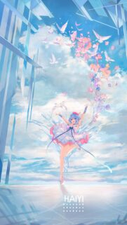 Anime Girl Dancing with Water and Flowers Fantasy Mobile Wallpaper