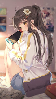 Anime Girl Gaming on Nintendo Switch Aesthetic Mobile Wallpaper