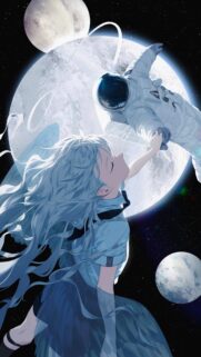 Anime Girl Reaching for an Astronaut in Space Aesthetic Wallpaper