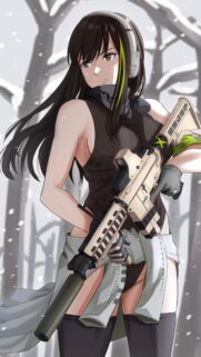 Anime Girl Soldier with Tactical Rifle in Snowy Winter Forest Wallpaper