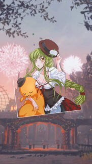 CC Code Geass Anime Wallpaper with Cute Mascot at Fireworks Festival