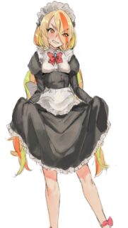 Cute Anime Maid Girl with Orange Highlights Digital Art Wallpaper