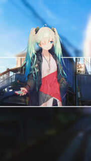 Anime Girl with Twin Tails Listening to Music Urban Aesthetic Mobile Wallpaper