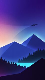 Minimalist Airplane Over Blue Mountains Sunset Mobile Wallpaper
