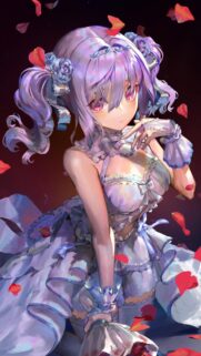Stunning Anime Girl with Lavender Hair and Rose Petals Wallpaper for Mobile