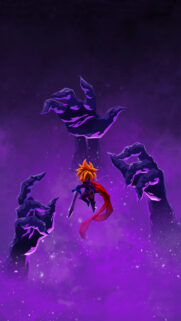 Chibi Warrior Facing Dark Shadows Purple Fantasy Mobile Wallpaper
