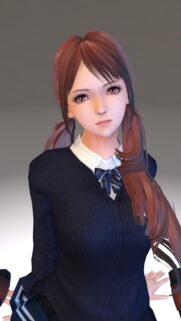 Anime School Girl with Red Eyes and Brown Hair Wallpaper