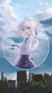 Beautiful Saber Fate Series Anime Girl Mobile Wallpaper Aesthetic Sky Background