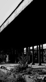 Stark Monochrome Industrial Ruin Wallpaper – High Contrast Abandoned Architecture