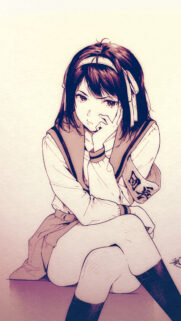 Anime Schoolgirl Sketch Aesthetic Mobile Wallpaper for Phone Background