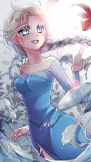 Stunning Anime Elsa Frozen Wallpaper with Water Magic Effects for Mobile