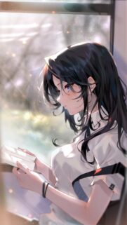 Beautiful Anime Girl Reading Book by Window Aesthetic Mobile Wallpaper